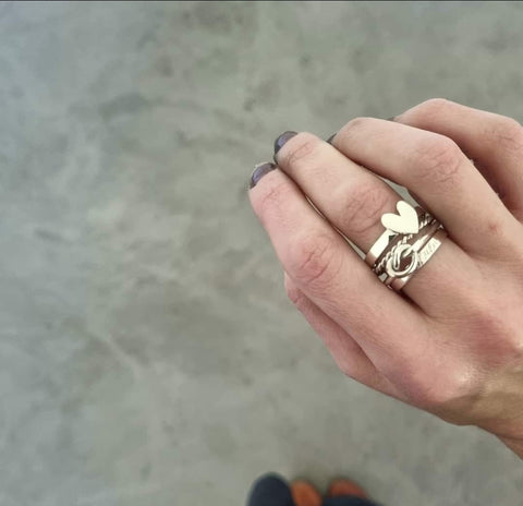 Stacking ring set with heart ring infinity knot ring twisted ring and plain band