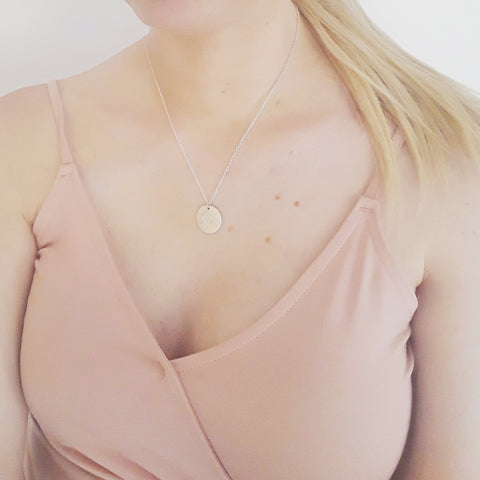 Disc necklace - 19mm with custom initial engraved