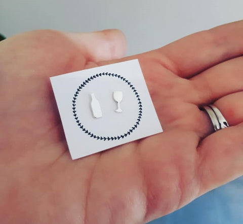 Wine glass and wine bottle stud earrings